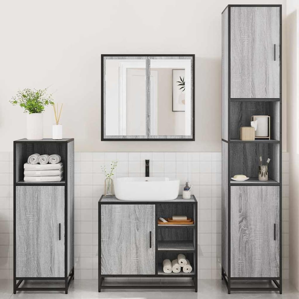 bemidji wooden 4 piece bathroom furniture set in grey sonoma