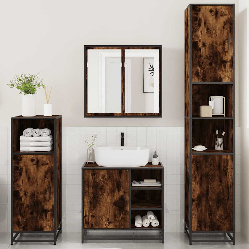 bemidji wooden 4 piece bathroom furniture set in smoked oak