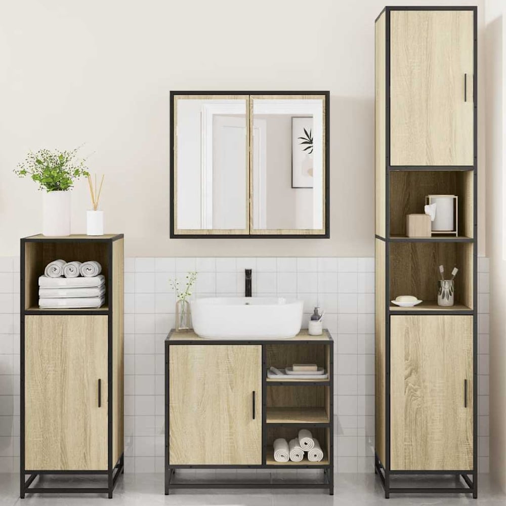 Read more about Bemidji wooden 4 piece bathroom furniture set in sonoma oak