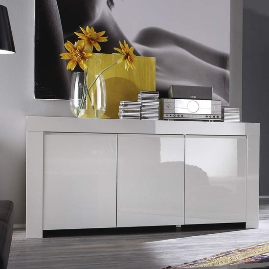Product photograph of Benetti Sideboard In White High Gloss With 3 Doors from Furniture in Fashion