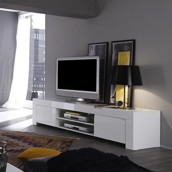 Product photograph of Benetti Modern Tv Stand Wide In White High Gloss With 2 Doors from Furniture in Fashion