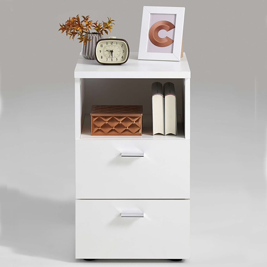 Product photograph of Benoit Wooden Bedside Cabinet With 2 Drawers In White from Furniture in Fashion