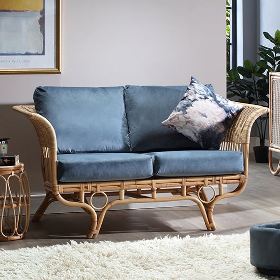 Read more about Benoni rattan 2 seater sofa with blue seat cushion
