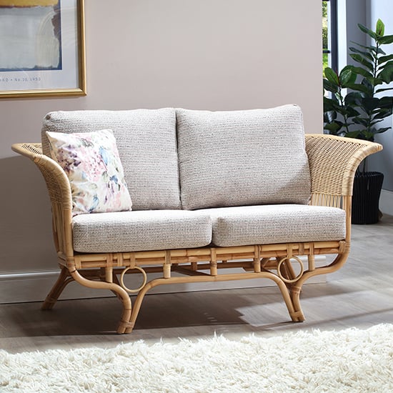 Read more about Benoni rattan 2 seater sofa with blush tweed seat cushion