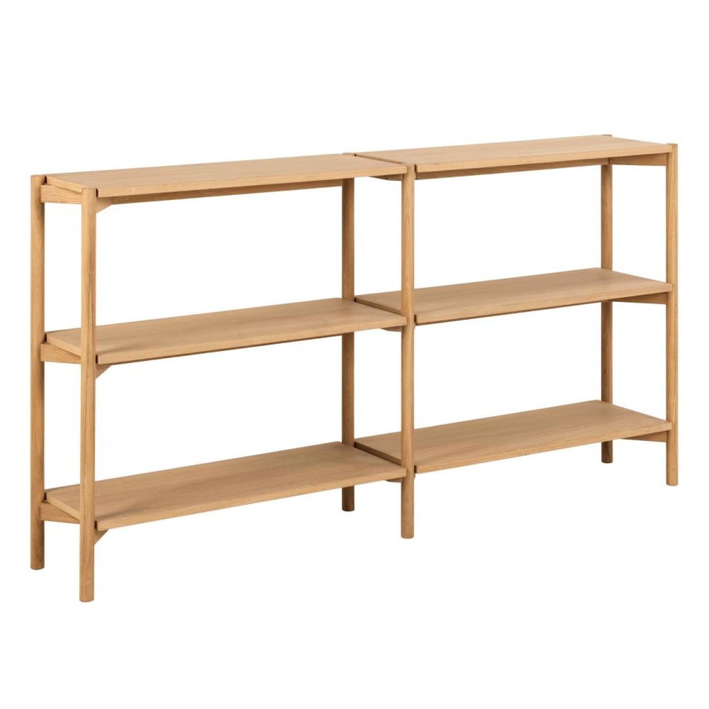 benson wide wooden bookcase with 4 shelves in oak