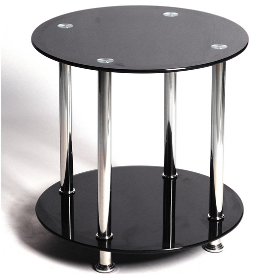 Read more about Bayan black glass lamp table with stainless steel frame