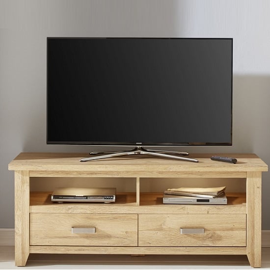 Product photograph of Berger Wooden Tv Stand In Rustic Oak And Led Lighting from Furniture in Fashion