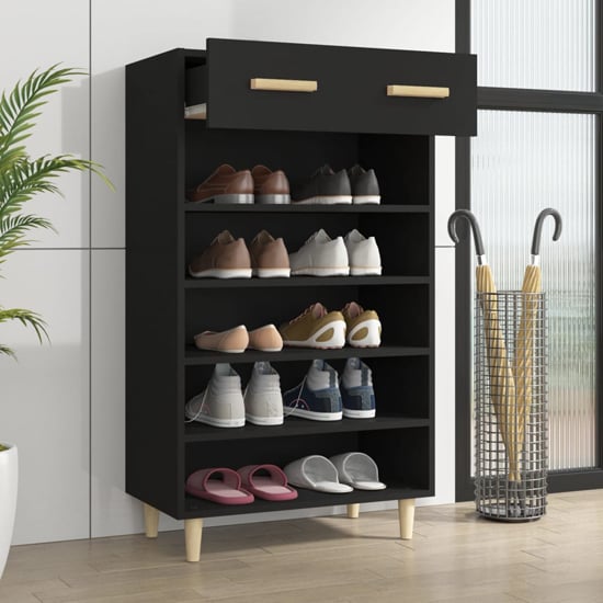 Beril Wooden Shoe Storage Cabinet With Drawer In Black | Furniture in ...