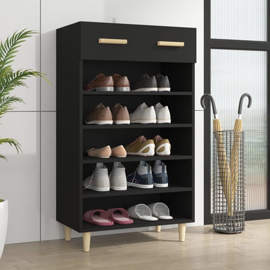 Photo of Beril wooden shoe storage cabinet with drawer in black