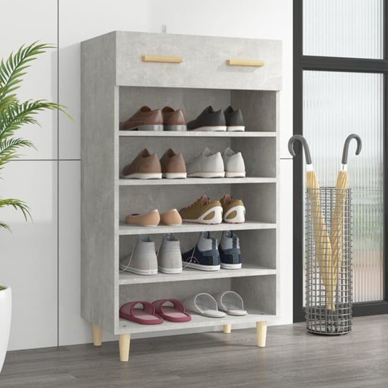 Product photograph of Beril Wooden Shoe Storage Cabinet With Drawer In Concrete Effect from Furniture in Fashion