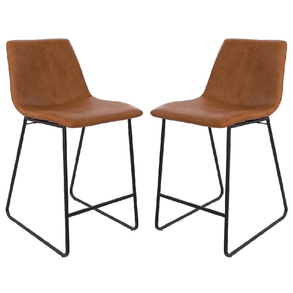 Read more about Berlin caramel maple pu leather bar chairs with black leg in pair