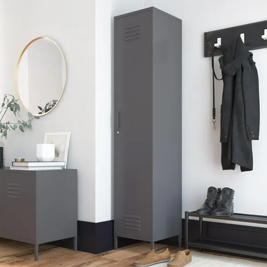 Product photograph of Berlin Metal Storage Cabinet Tall With 1 Door In Grey from Furniture in Fashion