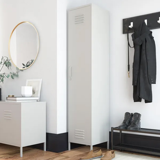 Product photograph of Berlin Metal Storage Cabinet Tall With 1 Door In Taupe from Furniture in Fashion