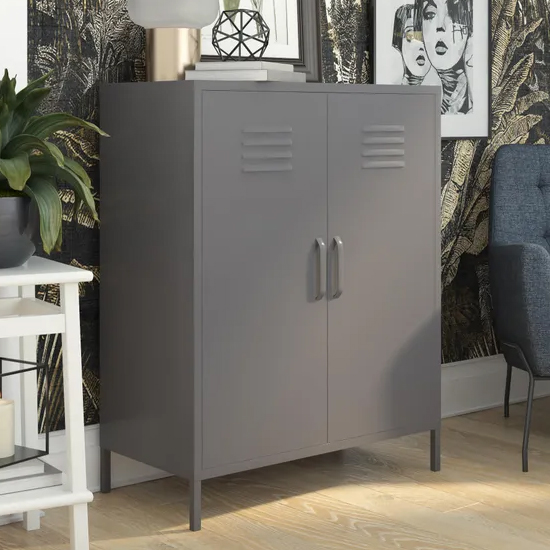 Product photograph of Berlin Metal Storage Cabinet Tall In 2 Doors In Grey from Furniture in Fashion