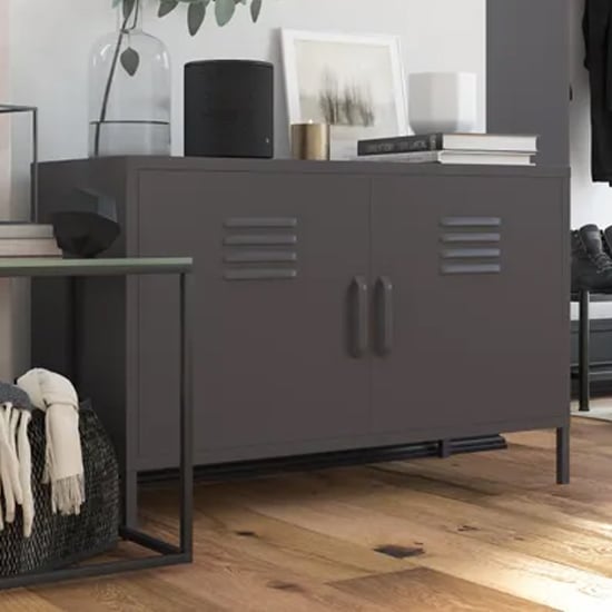 Product photograph of Berlin Metal Storage Cabinet Wide In 2 Doors In Grey from Furniture in Fashion