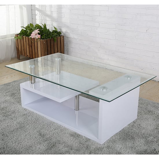 Product photograph of Baylee Glass Coffee Table In White High Gloss from Furniture in Fashion