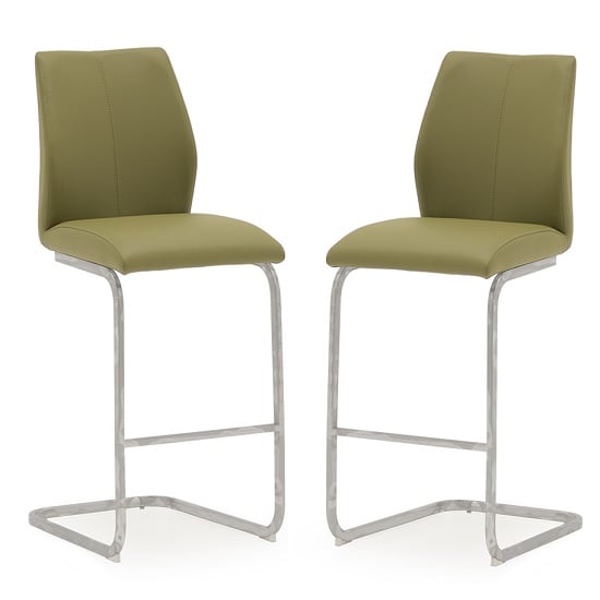 Product photograph of Samara Bar Chair In Green Faux Leather And Chrome Legs In A Pair from Furniture in Fashion