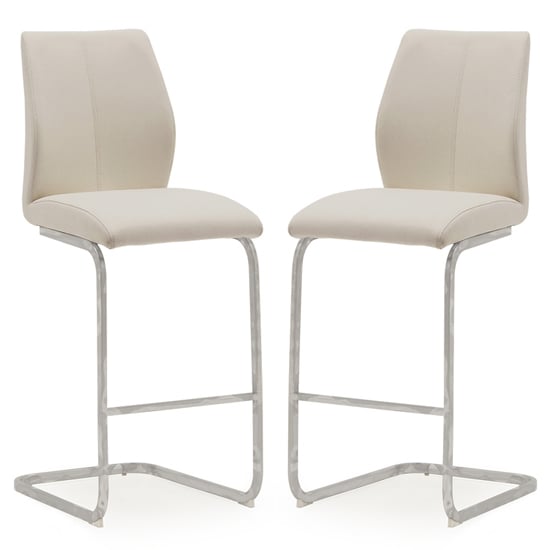 Product photograph of Bernie Taupe Leather Bar Chairs With Chrome Frame In Pair from Furniture in Fashion