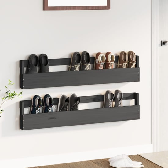 Product photograph of Bessemer Pinewood Wall-mounted Shoe Storage Rack In Grey from Furniture in Fashion