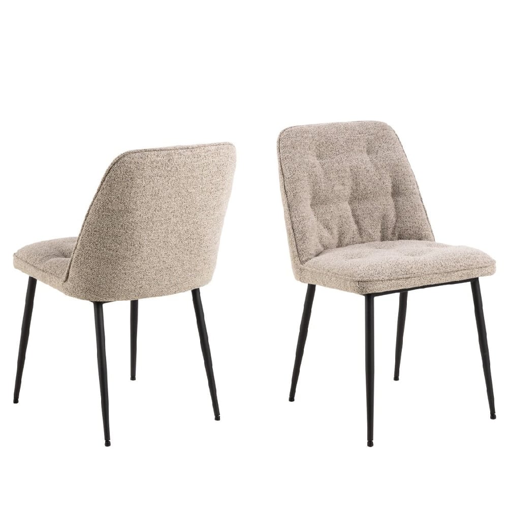 bethel beige fabric dining chairs with black legs in pair