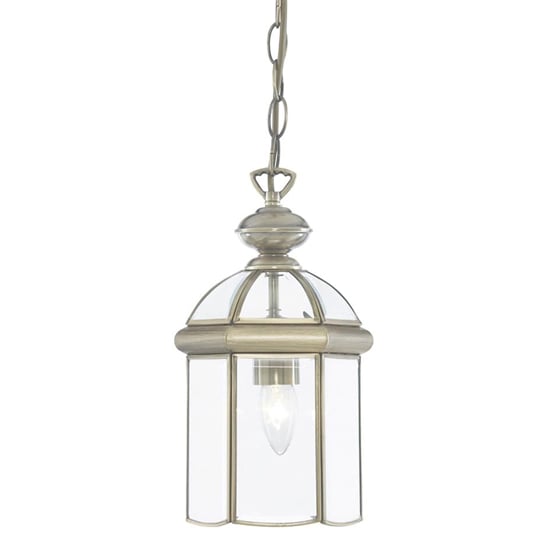 Bevelled 1 Light Glass Lantern Pendant Light In Antique Brass
