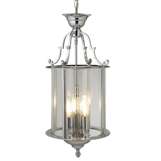 Photo of Bevelled 3 lights glass lantern ceiling pendant light in chrome