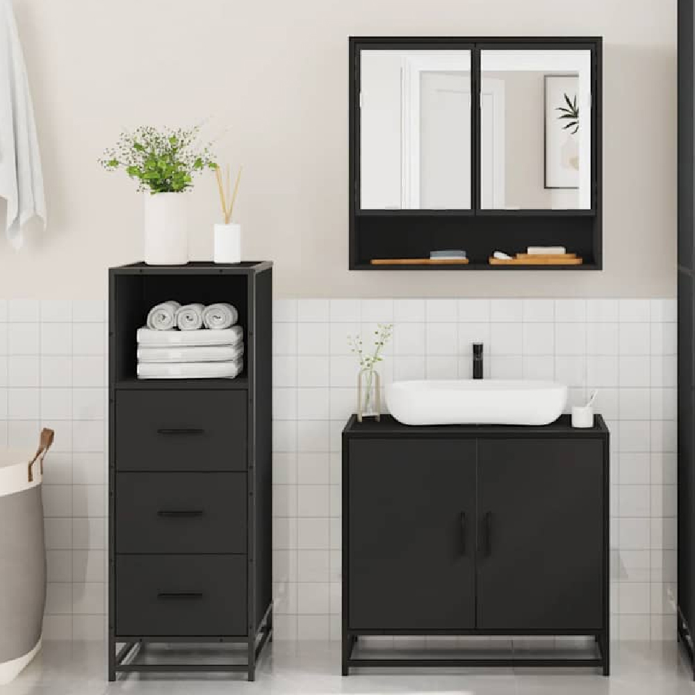 biloxi wooden 3 piece bathroom furniture set in black