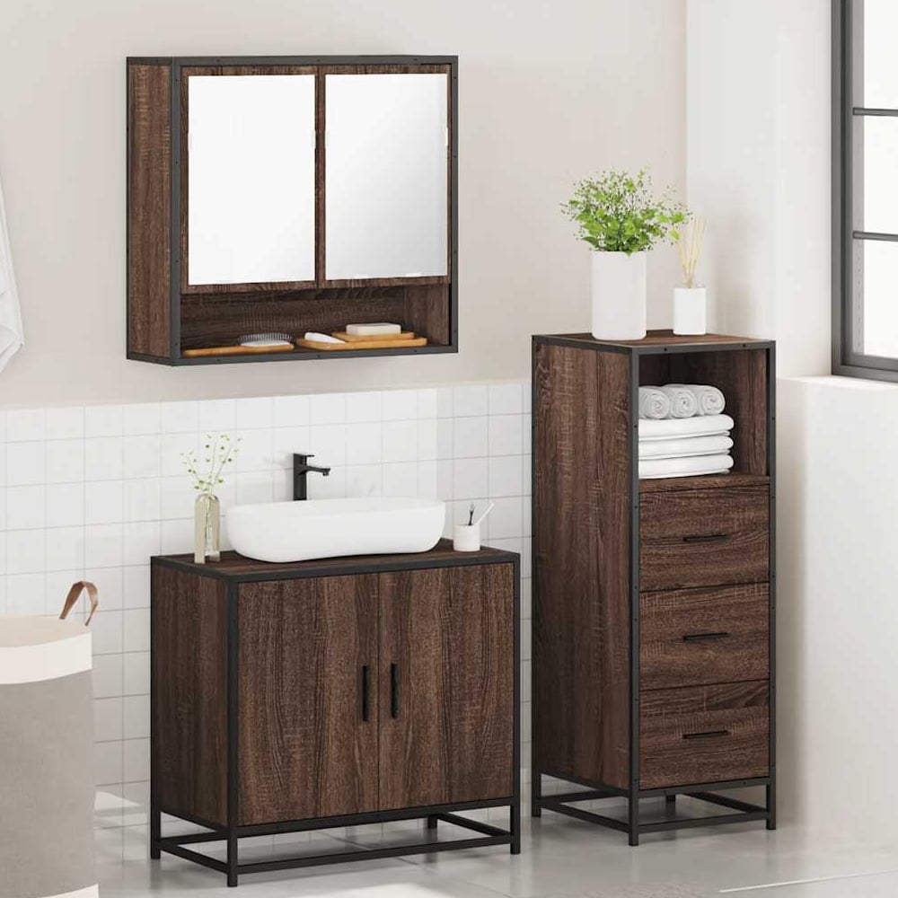 biloxi wooden 3 piece bathroom furniture set in brown oak