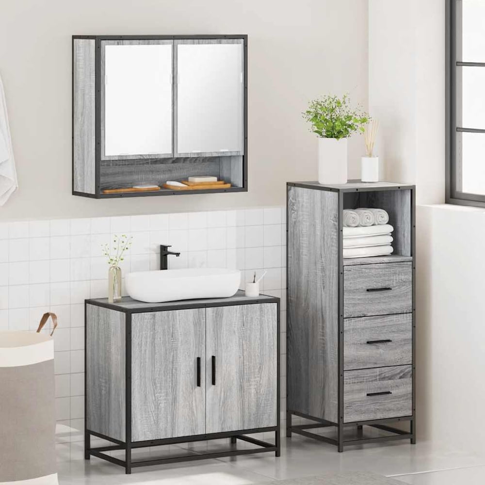 Read more about Biloxi wooden 3 piece bathroom furniture set in grey sonoma