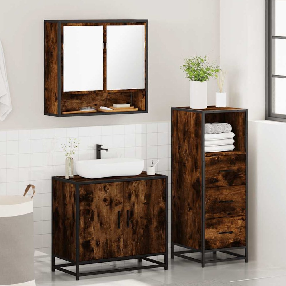 Read more about Biloxi wooden 3 piece bathroom furniture set in smoked oak