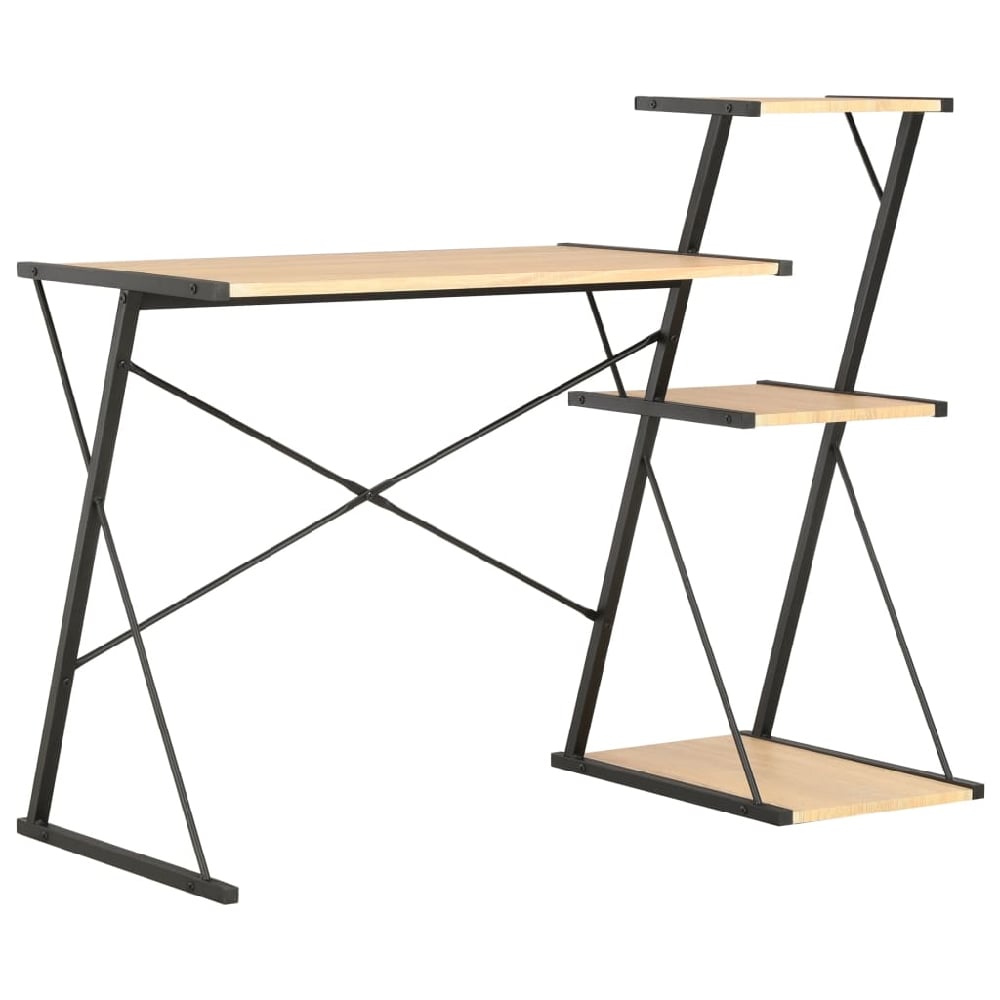 biloxi wooden laptop desk with 3 shelves in black and oak