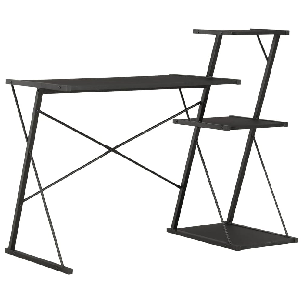 biloxi wooden laptop desk with 3 shelves in black