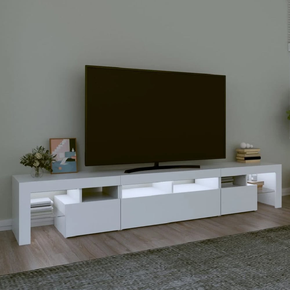 biloxi wooden tv stand in white with led lights