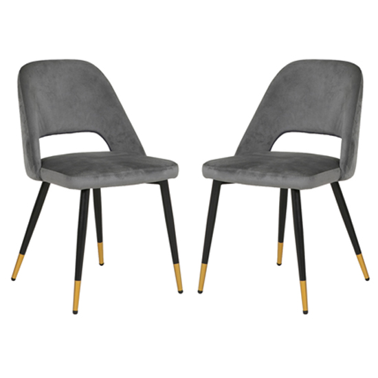 Product photograph of Biretta Grey Velvet Dining Chairs With Metal Frame In Pair from Furniture in Fashion