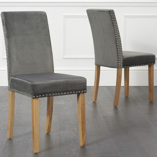 Birlea Studded Dining Chairs In Grey Plush Velvet In A Pair