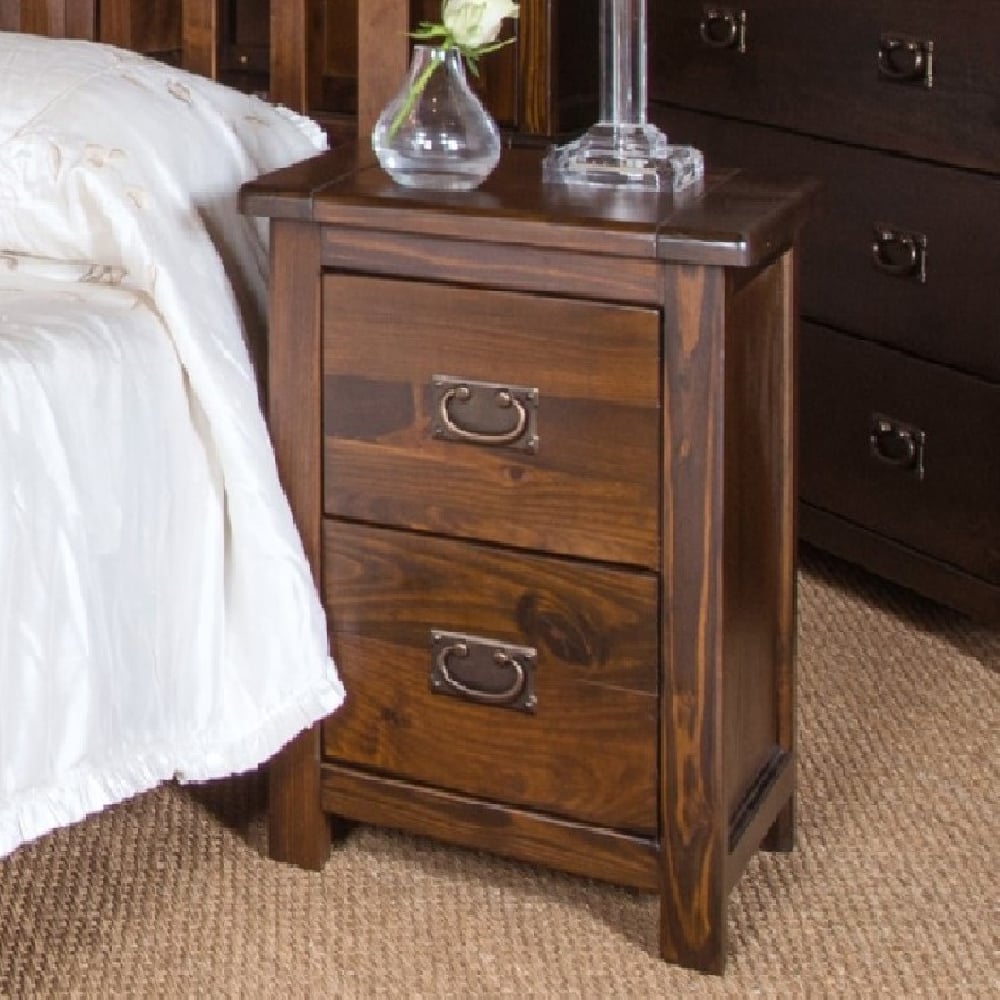 birtley wooden tall bedside cabinet with 2 drawers in dark brown