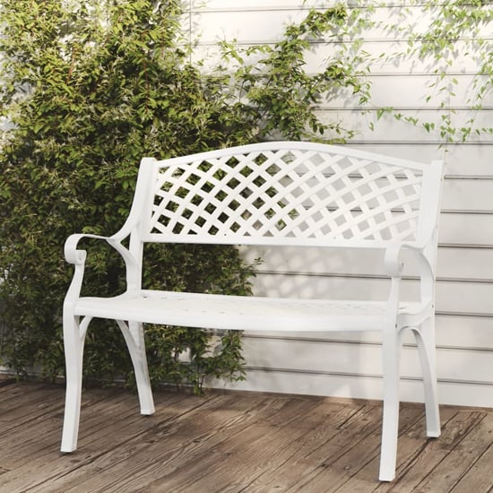 Product photograph of Bishti Outdoor Cast Aluminium Seating Bench In White from Furniture in Fashion