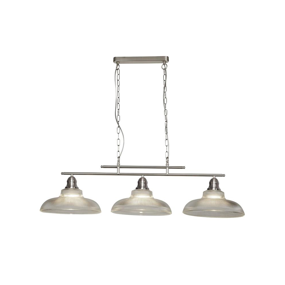 Product photograph of Bistro 3 Light Glass Shade Bar Pendant Light In Satin Silver from Furniture in Fashion