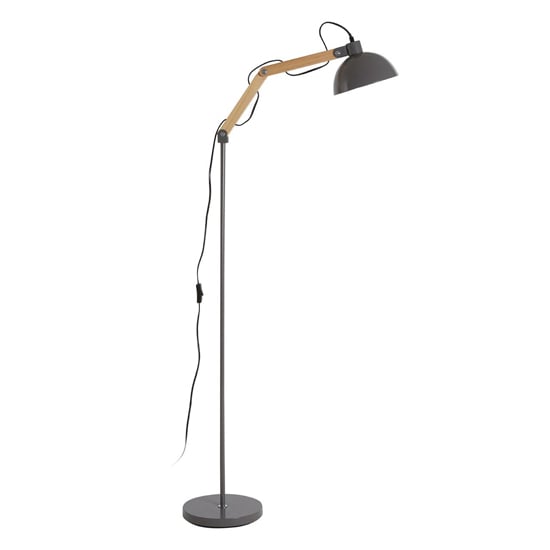 Read more about Blairon grey metal floor lamp with adjustable wooden arm