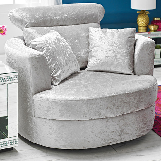 Product photograph of Blaise Large Snug Swivel Fabric Tub Chair In Silver from Furniture in Fashion