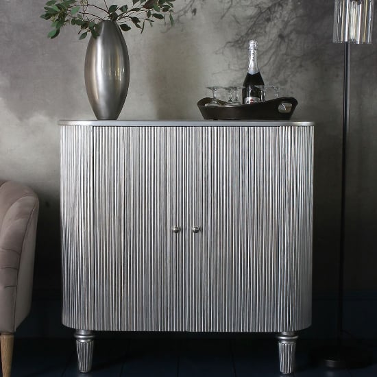 Product photograph of Blarney Wooden Bar Cabinet With 2 Doors In Silver from Furniture in Fashion