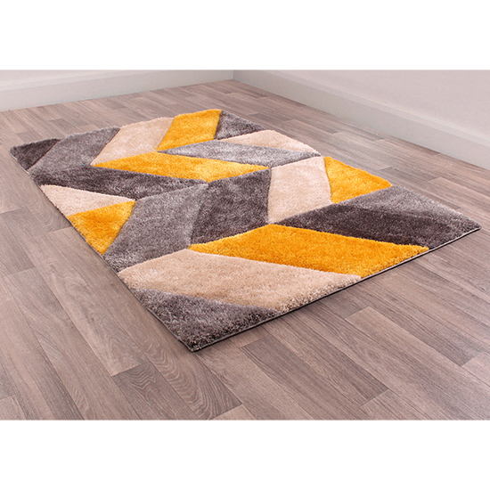 Photo of Blazon polyester 80x150cm 3d carved rug in ochre