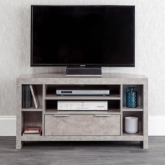 Product photograph of Baginton Corner Wooden 1 Drawer Tv Stand In Concrete Effect from Furniture in Fashion
