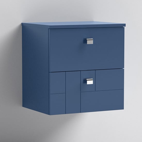 Product photograph of Bloke 50cm Wall Hung Vanity With Worktop In Satin Blue from Furniture in Fashion