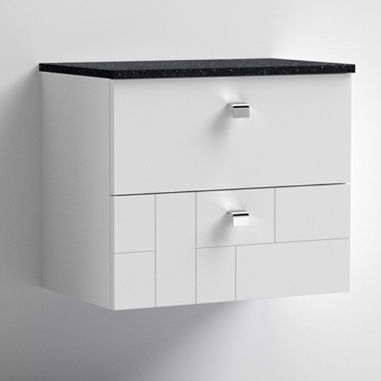 Photo of Bloke 60cm wall hung vanity with black worktop in satin white