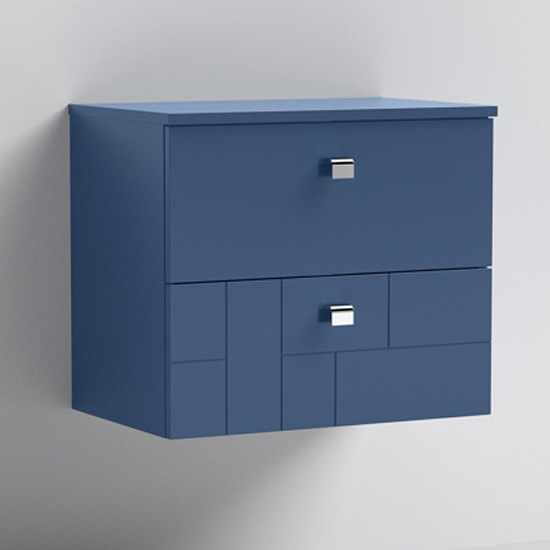 Product photograph of Bloke 60cm Wall Hung Vanity With Worktop In Satin Blue from Furniture in Fashion