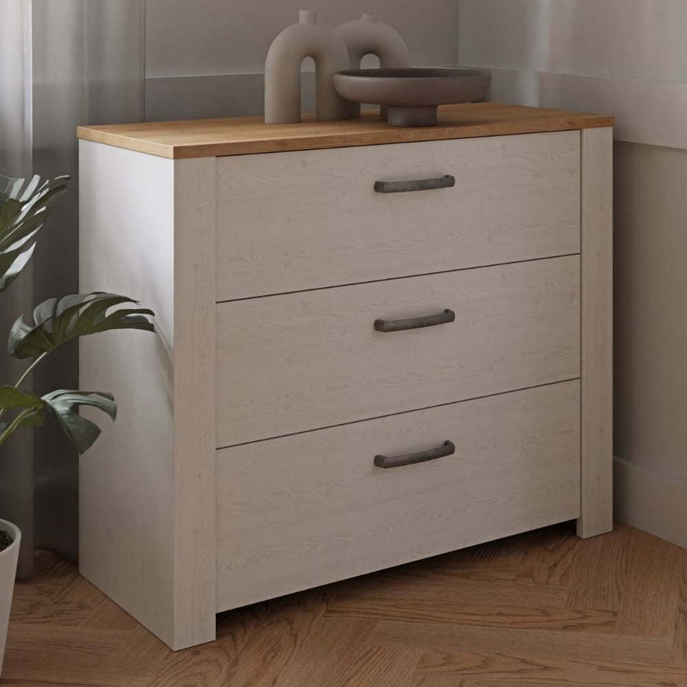 Product photograph of Bogota Wooden Chest Of 3 Drawers In White And Oak from Furniture in Fashion