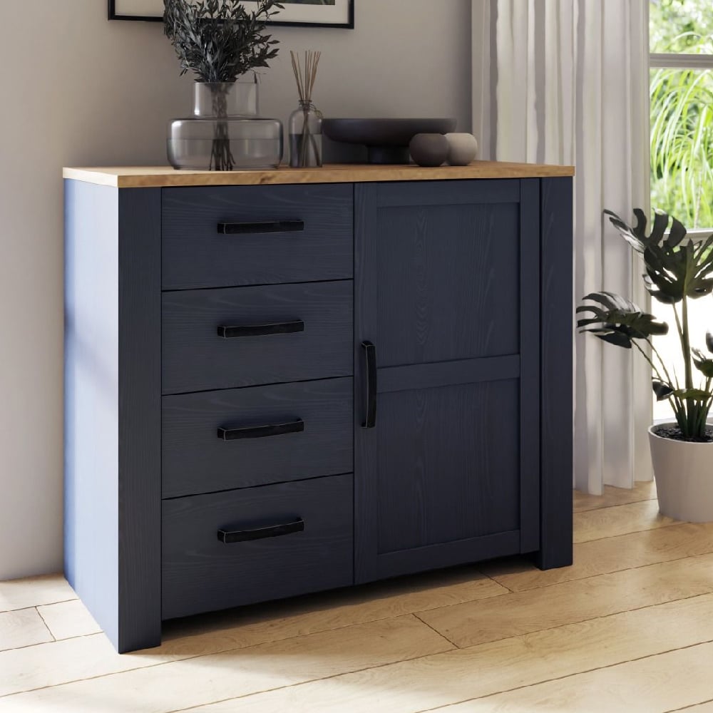 Product photograph of Bogota Wooden Sideboard With 1 Door 4 Drawers In Navy And Oak from Furniture in Fashion