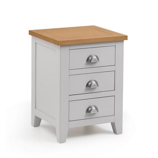 Photo of Raisie wooden bedside cabinet in grey with 3 drawers