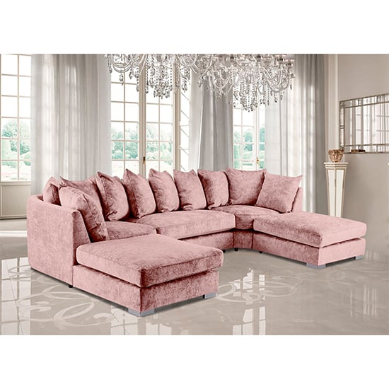 Photo of Boise u-shape chenille fabric corner sofa in pink